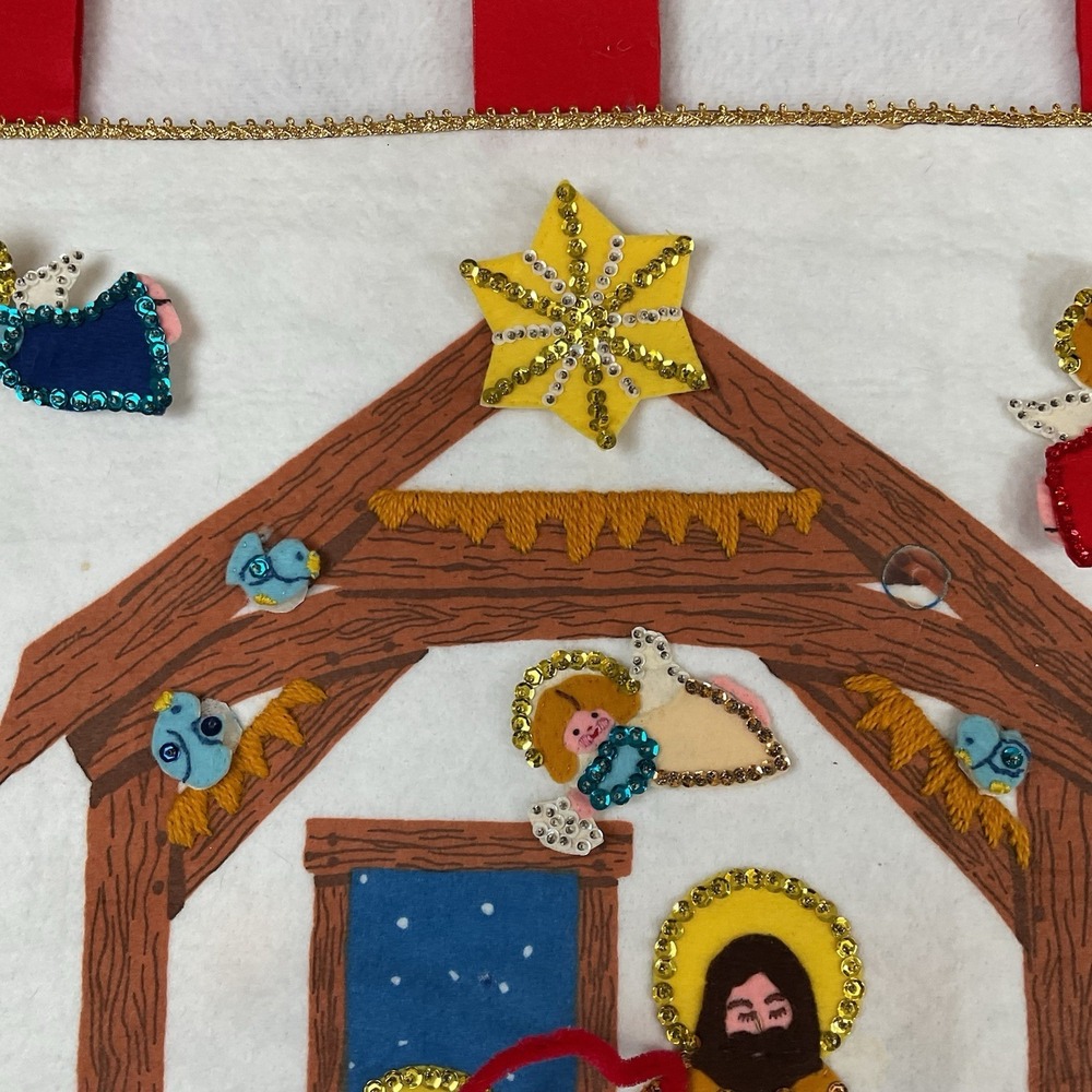 Christmas Advent Calendar Felt Sequins Handmade Wall Hanging Incomplete READ - Picture 4 of 14
